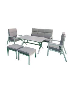 Conjunto Aluminio. Sofá+2 Sillones+2 Pufs+Mesa Alta