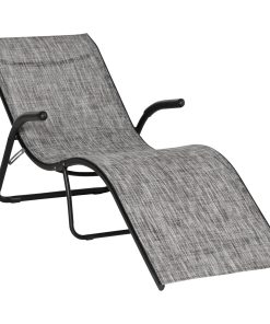 Outsunny Tumbona Plegable de Jardín con Reposabrazos Reposapiés Respaldo Transpirable y Marco de Metal Ergonómico para Terraza Playa Camping Exterior Piscina 170x62x68 cm Gris