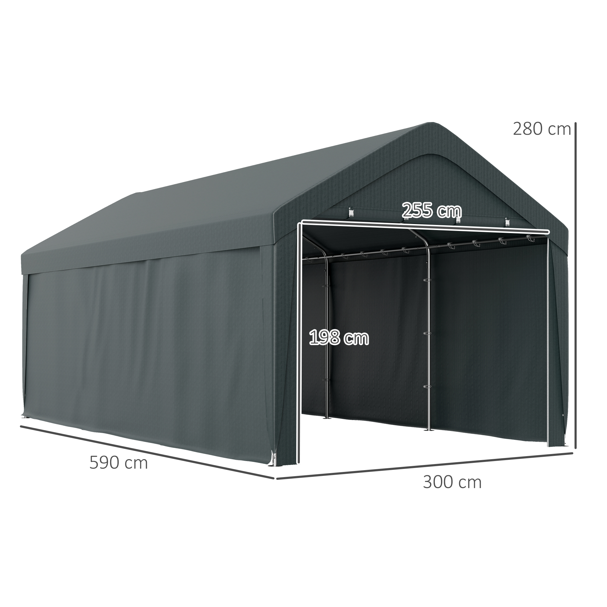Outsunny Carpa Garaje 6×3 m Garaje Exterior para Coche Impermeable Cobertizo de Exterior Anti-UV con Paredes Laterales Desmontables y 2 Puertas con Cremallera Gris Oscuro - Image 3