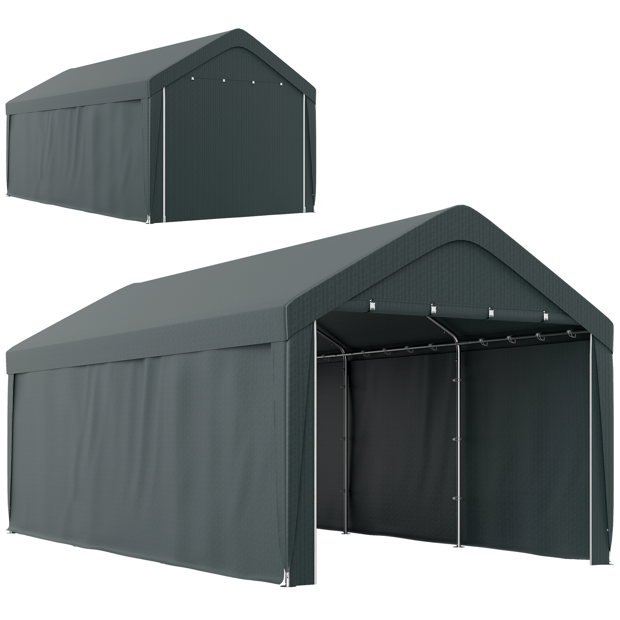 Outsunny Carpa Garaje 6×3 m Garaje Exterior para Coche Impermeable Cobertizo de Exterior Anti-UV con Paredes Laterales Desmontables y 2 Puertas con Cremallera Gris Oscuro