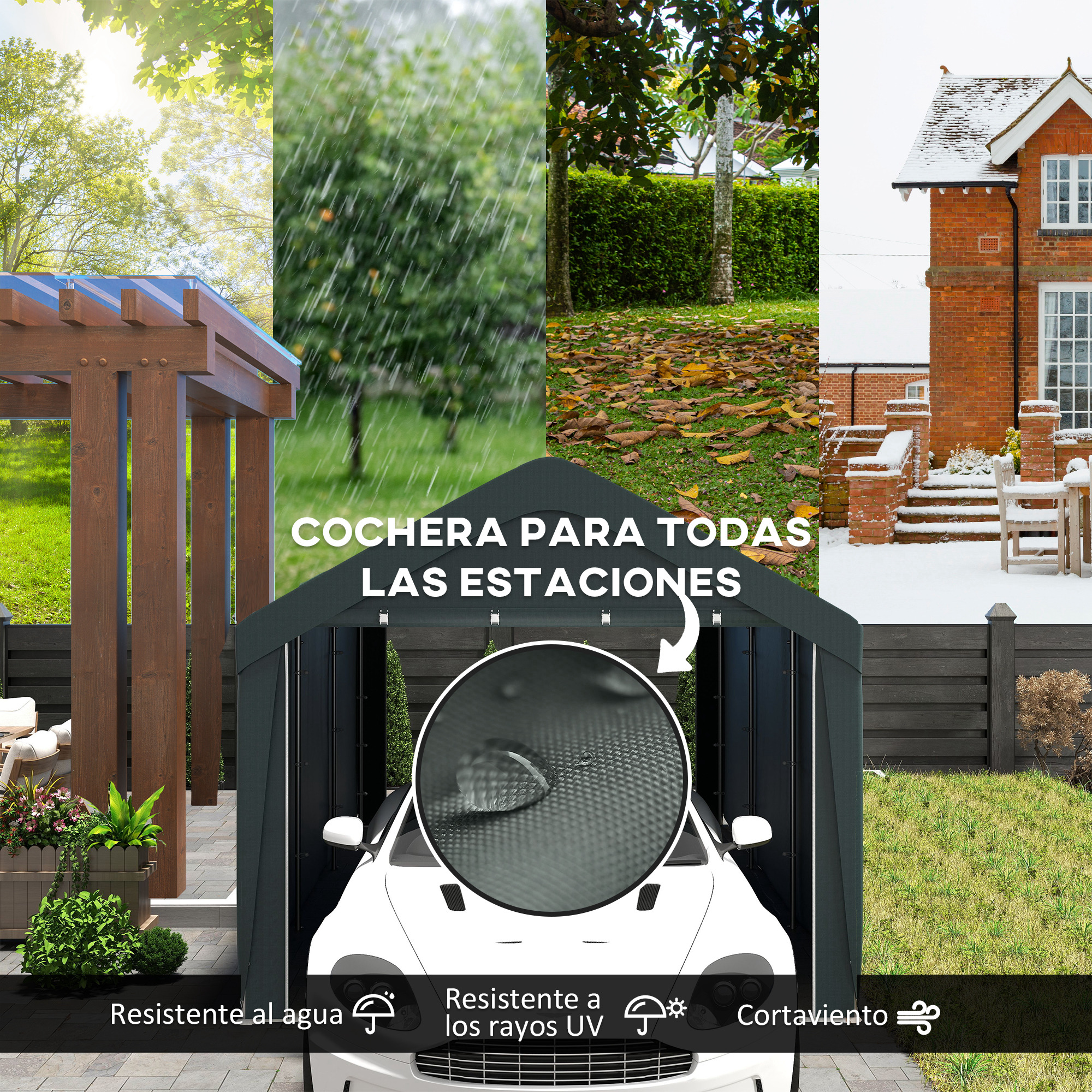 Outsunny Carpa Garaje 6×3 m Garaje Exterior para Coche Impermeable Cobertizo de Exterior Anti-UV con Paredes Laterales Desmontables y 2 Puertas con Cremallera Gris Oscuro - Image 4