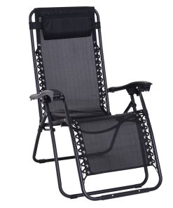 Outsunny Tumbona Plegable de Jardín Silla Gravedad Cero Sillón de Playa Relajante Texteline Marco Acero Carga 120kg 90x65x110 cm Negro