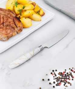 CUCHILLO DE MESA 6PZ MANGO PLASTICO BLANCO LH-3741