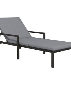 Outsunny Tumbona de Ratán Chaise Longue de Jardín con Respaldo Ajustable en 5 Posiciones Cojín Acolchado y 2 Ruedas Carga 120 kg 73x200x48 cm Gris Claro y Negro