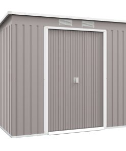 Outsunny Caseta de Jardín Exterior 3,2 m² 213x130x172 cm Cobertizo de Jardín Exterior con Puerta Corredera Techo Inclinado Base Refuerzo (Suelo NO Incluido) y 2 Ventanas Gris Claro