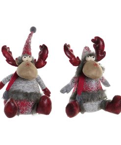 Adorno Navideño DKD Home Decor Rojo Gris Reno 27 x 19 x 32 cm (2 Unidades)