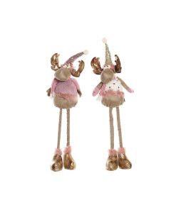 Adorno Navideño DKD Home Decor Blanco Rosa Dorado Reno 15 x 17 x 50 cm (2 Unidades)