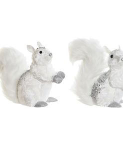 Adorno Navideño DKD Home Decor Blanco Ardilla 22 x 11 x 22 cm (2 Unidades)