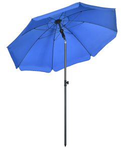 Outsunny Sombrilla de Playa Grande Ø180 cm Sombrilla de Terraza Exterior con Ángulo Ajustable Protección UV50+ Impermeable Mástil de Ø32 mm Azul