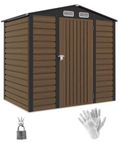 Outsunny Cobertizo de Jardín 190x131x188 cm Caseta Exterior Casa de Herramientas con 2 Ventanas de Ventilación y Puerta para Patio Terraza Balcón Roble