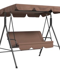 Outsunny Columpio de Jardín de 3 Plazas Balancín Exterior con Techo Ajustable y Marco de Acero para Balcón Terraza Patio Carga 200 kg 172x110x153 cm Marrón