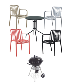 Conjunto de Jardín Greta-Lara + Barbacoa carbón Habitex Supergrill 48