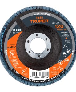Disco 4-1/2″ laminado grano 120 centro 7/8″, Truper DLT-1719 11675