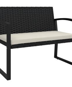 Outsunny Banco de Jardín de Ratán Sintético de 2 Plazas Banco de Exterior con Cojín y Reposabrazos Carga 240 kg para Terraza Patio 103x58x78 cm Negro y Beige