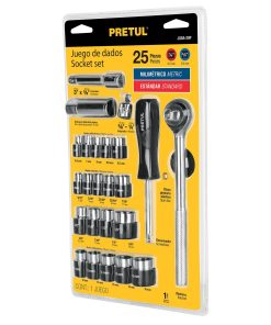 Juego de dados 25 herramientas 1/4″ y 3/8″ para mecánico, Pretul JUDA-29P 23974