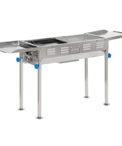 Outsunny Barbacoa de Carbón de Acero Inoxidable Portátil con Altura Ajustable 2 Estantes Plancha y Parrillas al Aire Libre para BBQ Camping Picnics 120x31x60-70 cm Plata