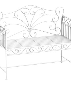 Outsunny Banco de Jardín de 2 Plazas 113,5x50x96 cm Banco de Terraza de Metal con Respaldo Decorativo y Reposabrazos Vintage para Exterior Carga 200 kg Crema