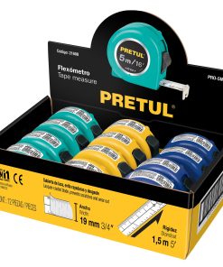 Flexómetro 5 m cinta 19 mm, display box con 12 pzas, Pretul PRO-5MEC 21608