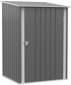 Outsunny Cobertizo de Jardín de Exterior 0,92 m² 100x103x160 cm Caseta de Jardín Metálica con 1 Puerta y Cerradura para Almacenamiento de Herramientas en Patio Terraza Gris