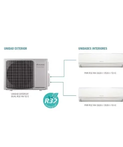 AIRE ACONDICIONADO DUAL INVERTER UNIDAD EXTERIOR + 2 INTERIORES  PAR R32 INV 2620 0.727.087 DUCASA