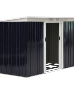 Outsunny Caseta de Jardín Exterior 3,2 m² 280x130x172 cm Cobertizo de Jardín Exterior con Puerta Corredera Techo Inclinado Base Refuerzo (Suelo NO Incluido) y 2 Ventanas Gris Oscuro