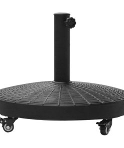 Outsunny Base para Sombrilla Redonda Ø52 cm 22,7 kg Soporte para Parasol de Resina con Ruedas Pie para Sombrilla con Postes Ø38 mm y Ø48 mm Diseño de Ratán para Jardín Patio Terraza Negro