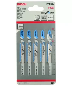 Hoja Caladora T218AGFS x5 – HSS – Curvo/Fino – Esp.Básico p/ Metal – Prof Corte 1 a 3mm – Long92mm – TPI BOSCH 2608.631.032-000