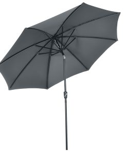 Outsunny Sombrilla de Jardín Ø300×252 cm Parasol de Terraza con Manivela Techo Inclinable y 8 Varillas de Metal para Patio Balcón Exterior Gris