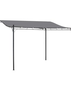 Outsunny Cenador de Jardín 4×3 m Pérgola Montado en Pared con Toldo y 16 Orificios de Drenaje Marco de Metal y Poliéster 180 g/m² para Patio Terraza Gris
