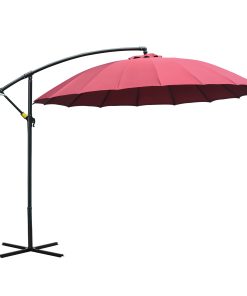 Outsunny Sombrilla Ø300 cm Parasol de Jardín con Manivela Manual 18 Costillas y Base Cruzada Rojo