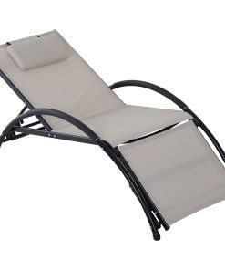 Outsunny Tumbona Aluminio de Jardín Reclinable con Respaldo Ajustable de 5 Niveles Reposapiés Regulable y Reposacabezas Extraíble para Terraza Balcón Exterior 66x152x81 cm Beige