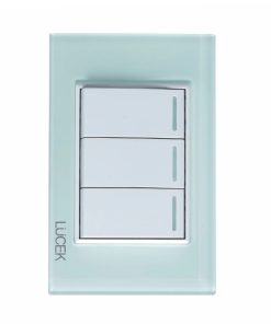BP03-CCB – PLACA CON 3 INTERRUPTORES SENCILLOS DE 1 MÓDULO. CELESTE CRISTAL
