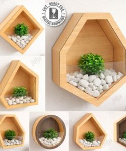 Pack de Macetas de Pared Geométricas de pared en Madera para Corte Láser